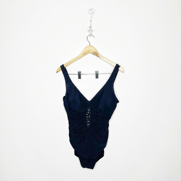 Miraclesuit Other - MIRACLESUIT pearl javelin One piece swimsuit black ruched slimming womens 14